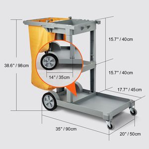 Carrello per Pulizie Professionale a 3 Ripiani, Capacità 90 Kg, Sacca in PVC da 95 Litri, 119x51 cm, per Servizi di Pulizia Alberghiera - Product Image 5
