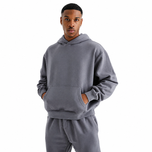 Sudadera con Capucha Gris Sólida para Hombre, Manga Larga, Corte Holgado Informal, 100% Algodón, Peso Medio, para Otoño, con Bolsillos Delanteros - Product Image 1