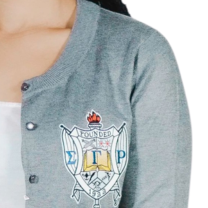 Women's SGRho Pearl <b>Button</b> <b>Cardigan</b> Custom Embroidered Knit Sweater Elegant V Neck <b>Button</b> Front Sorority Apparel Casual Fashion - Product Image 4