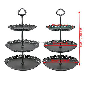 Plateau de service à cupcakes de fruits, 3 niveaux, de haute qualité, pour mariage à la maison, fête d'anniversaire, plateau de service (noir), 4 pièces - Product Image 3