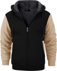 Sudadera con capucha para hombre al por mayor, de forro polar grueso con cremallera lateral, bajo curvo, patrón liso de invierno, tejido de punto, característica antiencogimiento - Product Image 6
