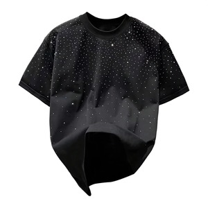 เสื้อยืดลายกราฟิกผ้าฝ้ายประดับคริสตัลวิบวับสำหรับผู้ชายและผู้หญิง สไตล์สตรีทแวร์ ขายส่ง - Product Image 1