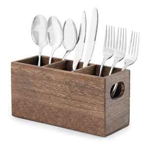 Wooden Cutlery Organizer With Handle Multi Compartment Flatware Holder Rustic <b>Kitchen</b> Utensil Storage Box Dining <b>Table</b> - Product Image 1