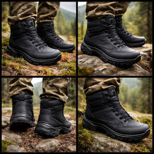 Bottes de travail en cuir pour hommes, à lacets, coupe large, style tactique, chaussures de travail d'extérieur, noir et sable - Product Image 5