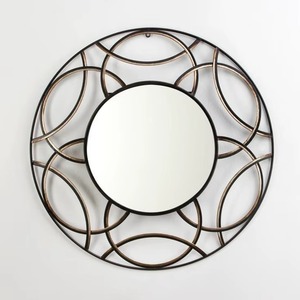 Fabulous Quality Round <b>Gold</b> Metal Wall <b>Mirror</b> With Geometric Art Deco <b>Frame</b> Decorative Accent - Product Image 2