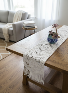 Handmade Macrame Linen <b>Table</b> <b>Runner</b> Boho Wedding <b>Table</b> Decoration for 14 X 78 inches Bohemian Woven With Tassels for Home Decor - Product Image 3