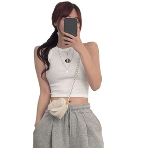 เสื้อกล้ามครอปผู้หญิง ผ้าฝ้ายริบสีขาว สำหรับฤดูร้อน ขายส่ง เสื้อแขนกุดลำลอง ยืดหยุ่นได้ - Product Image 1