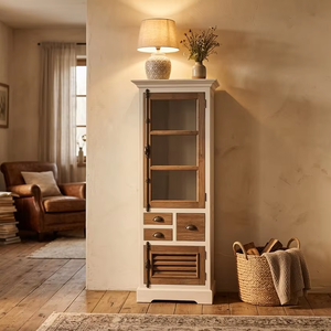 Armoire rectangulaire en teck massif Luna, style scandinave moderne, finition naturelle, meuble de rangement pour salon et chambre à coucher - Product Image 2