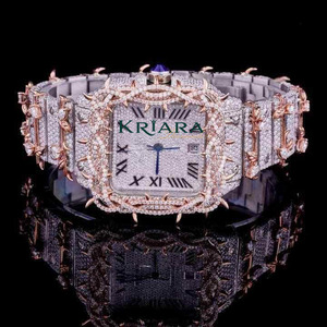 Montre pour homme en diamant moissanite très demandée, montre-bracelet de luxe tendance avec boîtier en acier inoxydable et qualité supérieure - Product Image 1