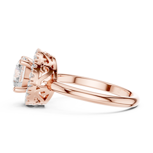 Anillo de compromiso con halo redondo de moissanita talla redonda, acabado en oro rosa, tallo liso de plata, brillante, para mujer - Product Image 2