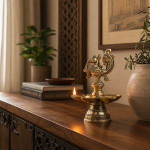 Traditional Brass Oil Lamp With Peacock Design For Religious Ceremonies Diwali Decor for Home <b>Mandir</b> decor - Product Image 3