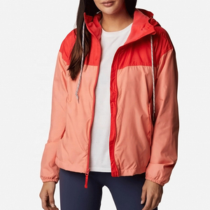 Chaqueta Cortavientos Deportiva Ligera para Mujer, Manga Larga, con Capucha y Cremallera, Ropa Exterior Informal, Color Rojo Coral, Cuello Desmontable en Contraste - Product Image 4