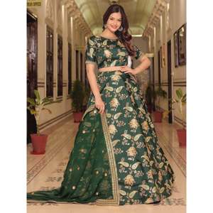 Bottle Green Zari Work Art Silk Bridal Lehenga Choli for <b>Wedding</b> - Product Image 6