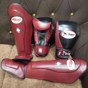 Customized Twins Boxing <b>Gloves</b> And Shin Guard Set Real Cowhide Leather Adjustable Wrist Strap Martial Arts Gear Adult Size - Product Image 4