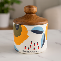 Pot de rangement en bois fait main avec couvercle à rabat, décoré de motifs floraux, pour la cuisine, sucre, thé, épices - Style américain, cadeaux