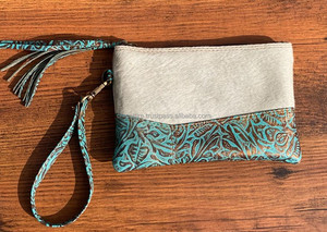 Bolso de mano de cuero de vaca real, monedero, cartera marrón, parches occidentales tallados, pelo en piel oculta, bolso de mano de cuero - Product Image 4