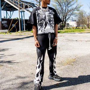 Nouvelle collection 2025 : Ensemble jogging personnalisé délavé à l'acide, T-shirt court ample imprimé à manches courtes effet soleil délavé, coupe évasée, grandes tailles pour l'automne - Product Image 5