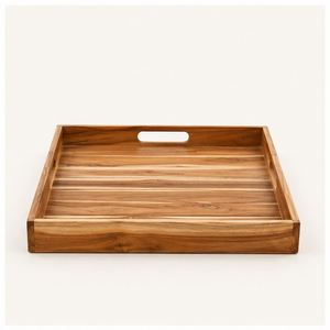 Bandeja de servir de madera de acacia premium con asas, bandeja rectangular grande decorativa de madera para desayuno, centro de mesa para mesa de café - Product Image 5