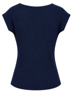 Manufacturer Customized Navy Blue Women Casual Flower Neck T Shirt Soft Breathable Summer <b>Top</b> Short Sleeve Fashion Blouse Outfit - Product Image 2