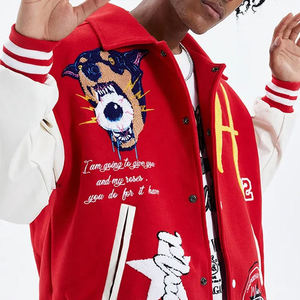 Custom High Quality Men's Stand Collar <b>Letterman</b> Style Varsity <b>Jackets</b> Winter Season Embroidery Leather Sleeves High Street - Product Image 2