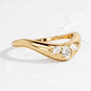 Bague en or massif 14 carats avec diamant taille poire et bande incurvée, bijoux fins de mode, bague en argent sterling 925, bijoux de créateur personnalisés - Product Image 5