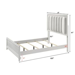 Letto Matrimoniale Queen Size in Legno Massello con Testiera Imbottita e Luci LED, Finitura Bianca, Arredamento in Legno - Product Image 3