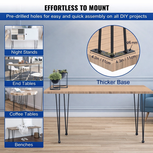 Hairpin <b>Table</b> <b>Legs</b> 22" 3 Robs 4pcs 880lbs Load Capacity Black Heavy Duty Stainless Steel Modern DIY Dining Desk EDPTBL023 - Product Image 3