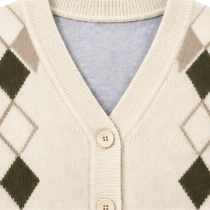 <b>Men</b> Argyle V-Neck <b>Cardigan</b> 100% Polyester Knit <b>Sweater</b> Preppy Varsity Style Button ODM for Autumn - Product Image 4