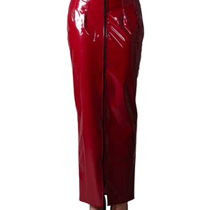 Jupe crayon en cuir PU brillant taille haute pour femme, couleur unie, longueur genou, fermeture éclair sexy sur le devant, à porter toute l'année - Product Image 4
