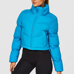 Top Seller <b>Women</b> Hooded Crop Puffer <b>Jackets</b> Winter Warm Thick <b>Zip</b>-<b>Up</b> Solid Color Full Sleeve Short Length Nylon Puffer <b>Jacket</b> - Product Image 4