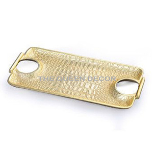 Plateau de service rectangulaire en aluminium texturé martelé, poli brillant avec poignée dorée – Nouvelle arrivée - Product Image 3
