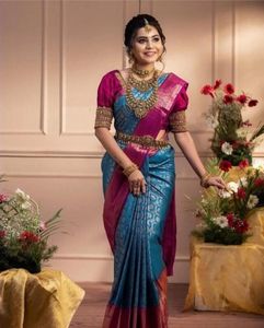 Sari en soie Banarasi au design unique, avec tissage jacquard lourd, idéal pour les mariages, les fêtes et les célébrations, disponible à prix avantageux. - Product Image 2