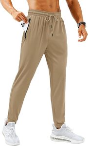 Men's Khaki Sweatpants Elastic Waist Drawstring Quick Dry Lightweight Joggers Casual Athletic <b>Pants</b> with Side Stripe - Product Image 3