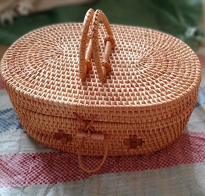 Handwoven Rattan <b>Storage</b> <b>Basket</b> With Handles Natural Wicker Picnic <b>Basket</b> with Lid Food Container for Living Room Organization - Product Image 5