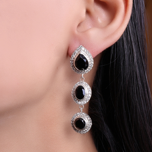 Magnifiques boucles d'oreilles pendantes en pierres précieuses noires faites à la main, bijoux en argent sterling 925 pour femmes et filles - Product Image 1