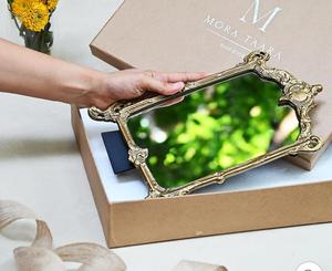 Gold Plated Standing <b>Mirror</b> With Ornate Frame Desktop <b>Makeup</b> <b>Mirror</b> Single Sided Metal Frame - Product Image 5