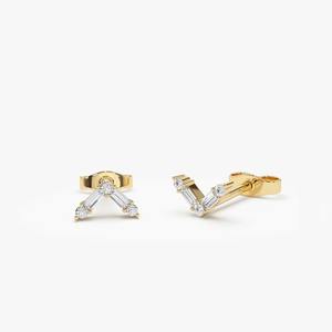 Pendientes Minimalistas de Diamantes Reales, Oro Amarillo de 14K, Corte Redondo y Baguette, Piedras Mixtas, Proveedor de Joyería, Pedido al por Mayor - Product Image 4