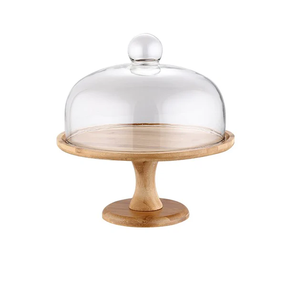 Support à gâteau rond en bois avec dôme en acrylique, idéal pour les fêtes d'anniversaire, support à gâteau en bois à prix abordable - Product Image 1