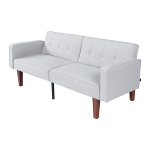 Divano Futon Moderno in Tessuto di Cotone con Gambe Regolabili in Legno e Metallo, Schienale Trapuntato Compatto per Soggiorno - Product Image 1