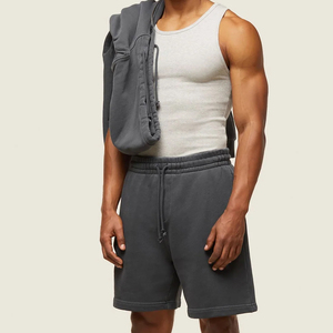 Men's Casual 100% Cotton Solid Eco-Friendly Quick Dry Breathable Mid Waist Drawstring Fleece Fabric Sweat <b>Shorts</b> - Product Image 2