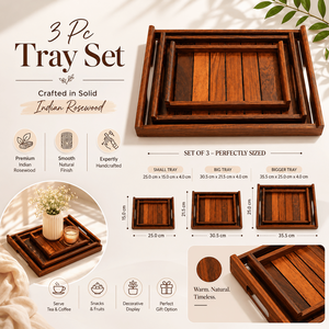 Tray <b>Set</b> 3 <b>Pc</b> | Indian Rosewood Wooden Serving Tray <b>Set</b> | Premium Handmade Nesting Trays Home Decor Tableware Gift Luxury Decora - Product Image 5