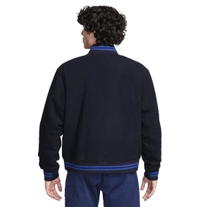 Veste bomber pour homme de haute qualité, personnalisée, noire, 100% laine, hiver, coupe slim, style varsity, avec détails boutonnés, doublure en satin - Product Image 2
