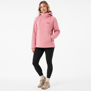 Hoodie de ski surdimensionné personnalisé pour femme, rose, en polaire, imperméable, col montant, pour sports d'hiver et activités de plein air - Product Image 4