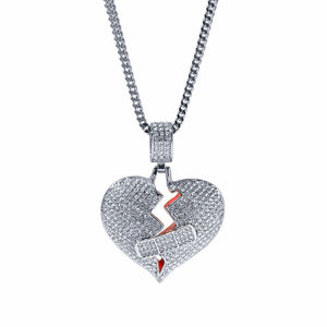 Broken Heart Bandage Pendant Moissanite Diamond Gold Plated Cuban <b>Chain</b> Necklace For Women <b>Men</b> - Product Image 3