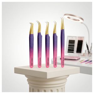 Pince à épiler professionnelle en acier inoxydable à pointe en fibre pour cils, 45 et 90 degrés, pour volume et éventail, ensemble de pinces à épiler pour extensions de cils - Product Image 1