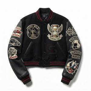 Best Selling Women Cropped <b>Jacket</b> Varsity Letterman Crop <b>Jackets</b> for Women Wool Body <b>Leather</b> Sleeve Letterman <b>winter</b> <b>jackets</b> - Product Image 1
