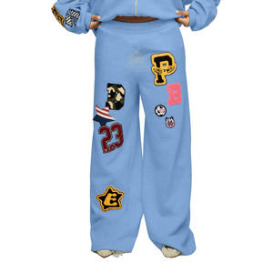 กางเกงขายส่งผ้าฝ้าย 100% สำหรับผู้หญิง คุณภาพสูง ปักโลโก้ด้วยไหมเชนีลแบบกำหนดเอง กางเกงวอร์มทรงโอเวอร์ไซส์ เอวกลาง - Product Image 1