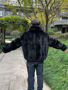 Nouvelle Veste Bomber Homme 2025 en Vraie Fourrure de Lapin Rex, Coupe Oversize avec Col Rabattable en Fourrure de Renard - Product Image 1