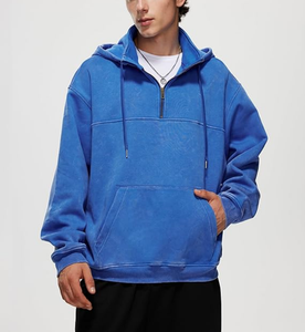 Direct Factory OEM 100% Cotton Men's Oversized Quarter Zip Hoodie Sweatshirt Half Zipper 380 GSM Heavyweight Fleece Acid Washed - Product Image 1