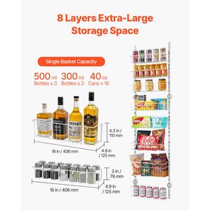 Organizzatore da Cucina a 8 Ripiani in Acciaio Resistente, Regolabile, da Appendere Sopra la Porta, Porta Spezie da Parete - Product Image 5